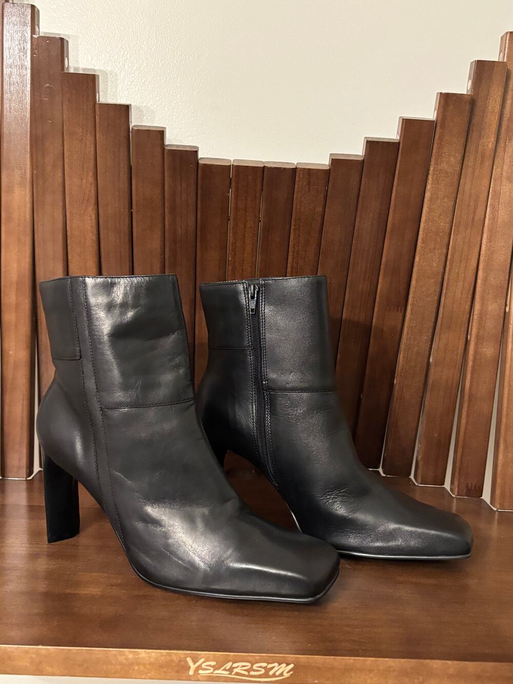 Maraolo Black Leather Square Toe Ankle Boots – Women's Size 9.5M